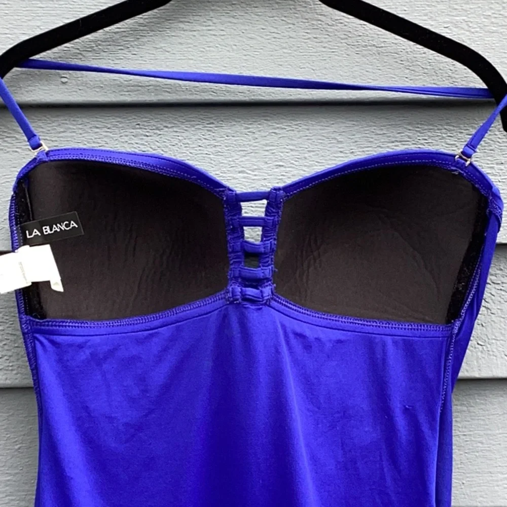 La Blänca Vibrant Blue Halter Tankini Top Size 10 - Picture 4 of 5